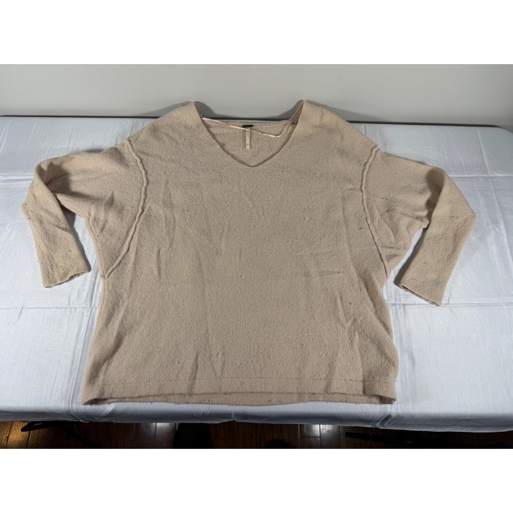Free People Oversized V-Neck Batwing Sweater Beige Oatmeal XS